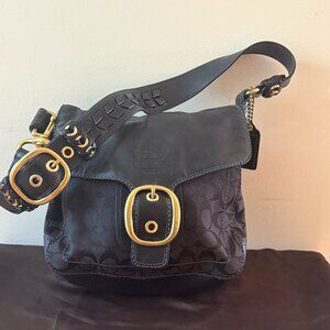Coach Legacy Buckle Flap Bag | Black Signature Canvas + Leather | Vintage Y2K